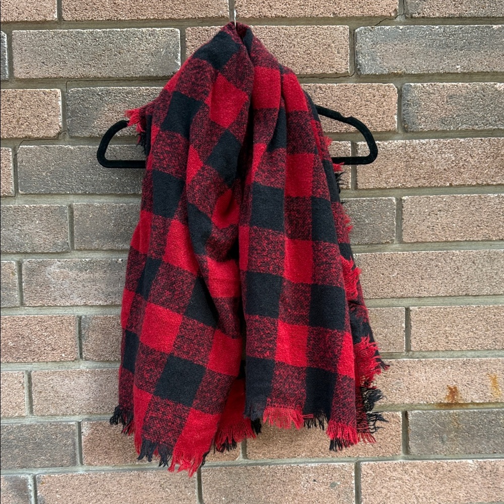 Plaid Red and Black Buffalo Plaid Scarf OS - Picture 1 of 3